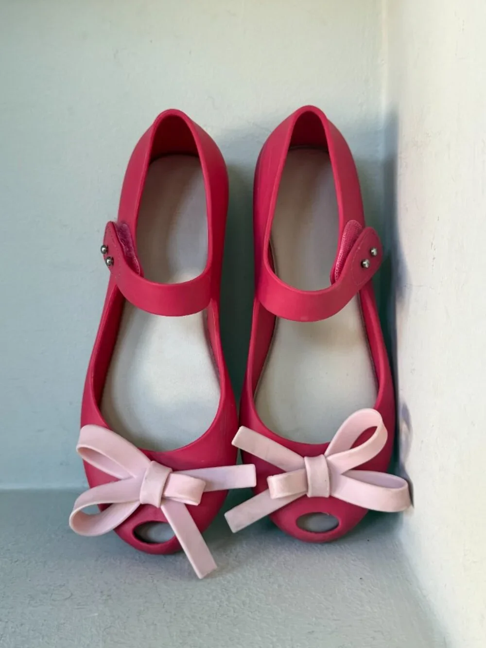 Mini Melissa Pink Jelly Mary Jane Flats Bow Vegan Shoes Size 2